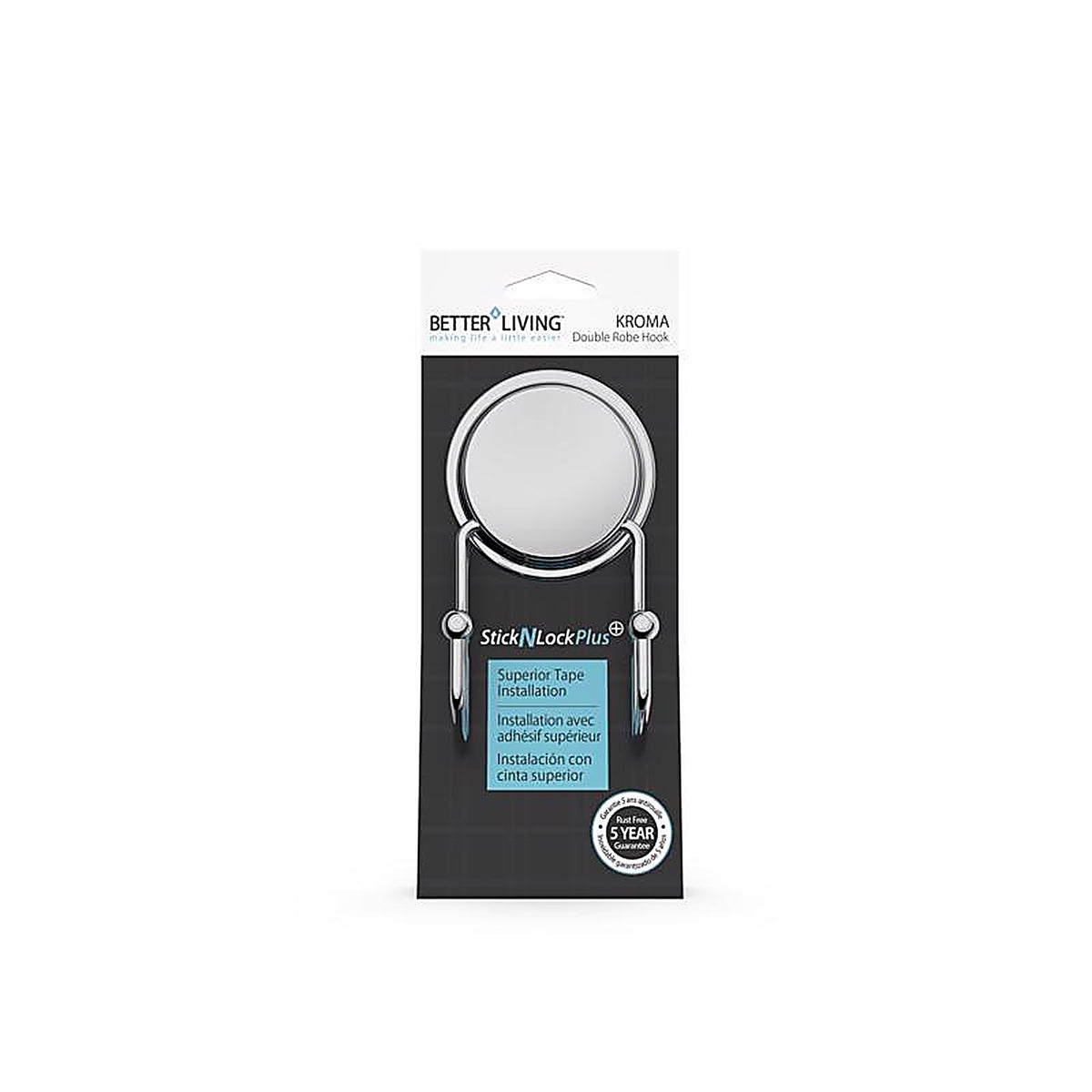 Better Living 13821 Stick N Lock Plus 4.33 in. H X 1.85 in. W X 2.36 in. L Chrome Silver Double Robe Hook