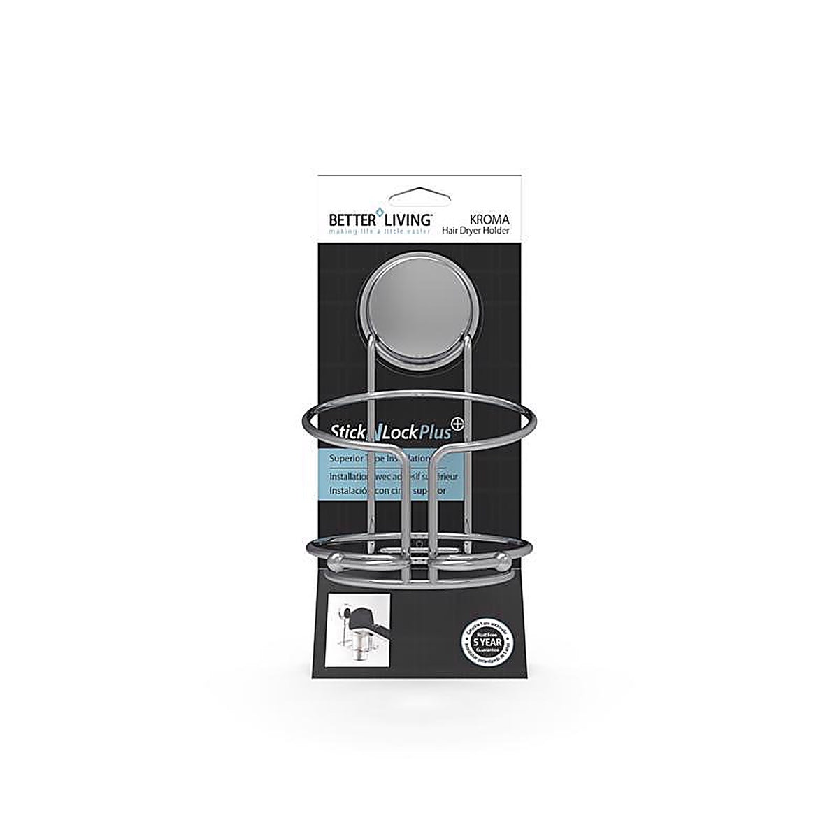 Better Living 13823 Stick N Lock Plus 6.1 in. H X 5.91 in. W X 3.94 in. L Hair Dryer Holder