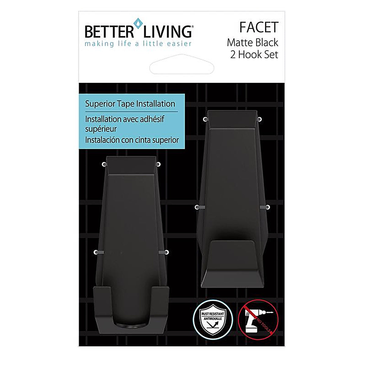 Better Living 13866 Facet 3.38 in. H X 1.25 in. W X 1.5 in. L Matte Black Bath Hook