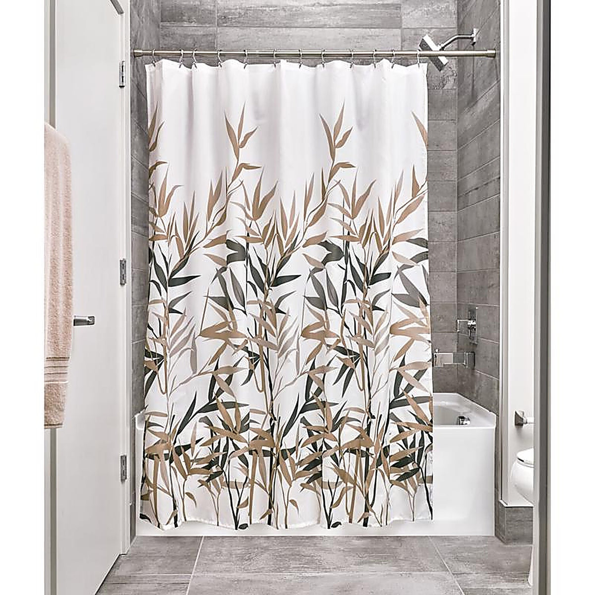 InterDesign 36522 Anzu 72 in. H X 72 in. W Black/Tan Natural Bamboo Shower Curtain Polyester