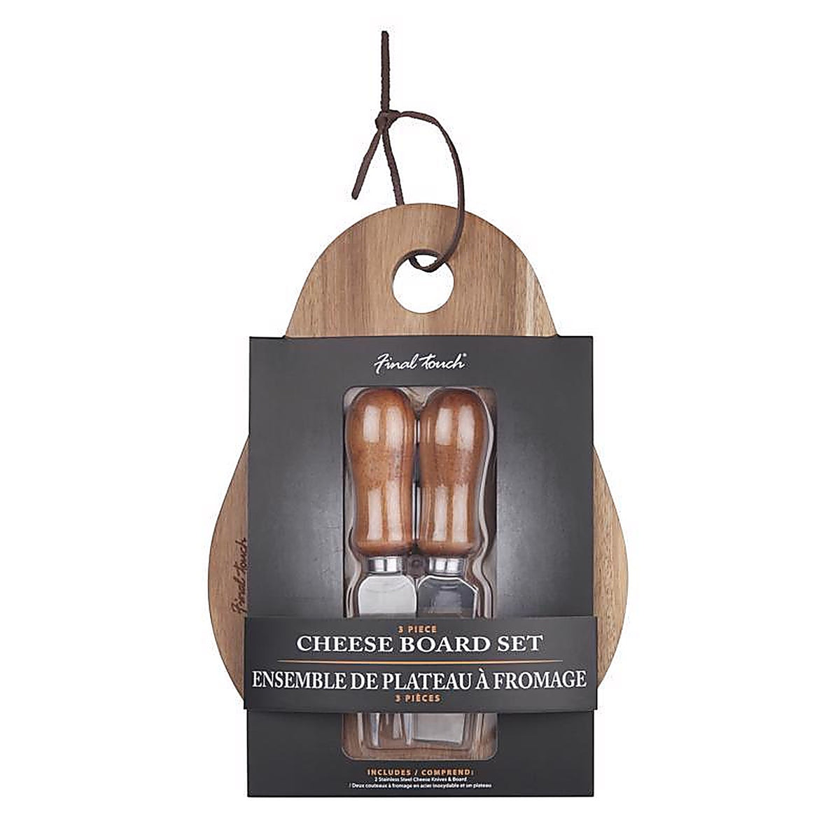 Final Touch FTA7081 7 in. L X 7.5 in. W X 1.6 in. Acacia Wood Cheese Board with Slicer