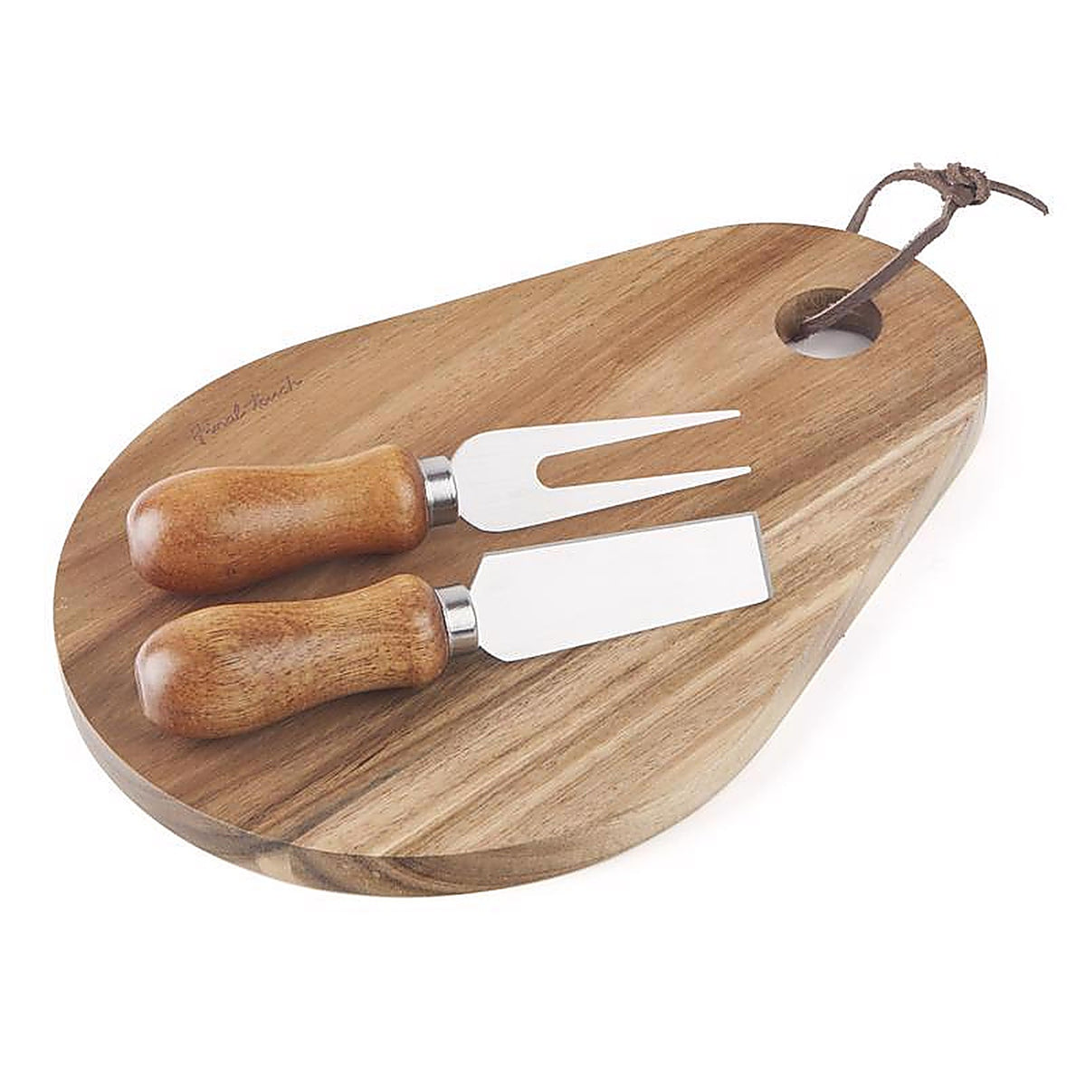 Final Touch FTA7081 7 in. L X 7.5 in. W X 1.6 in. Acacia Wood Cheese Board with Slicer