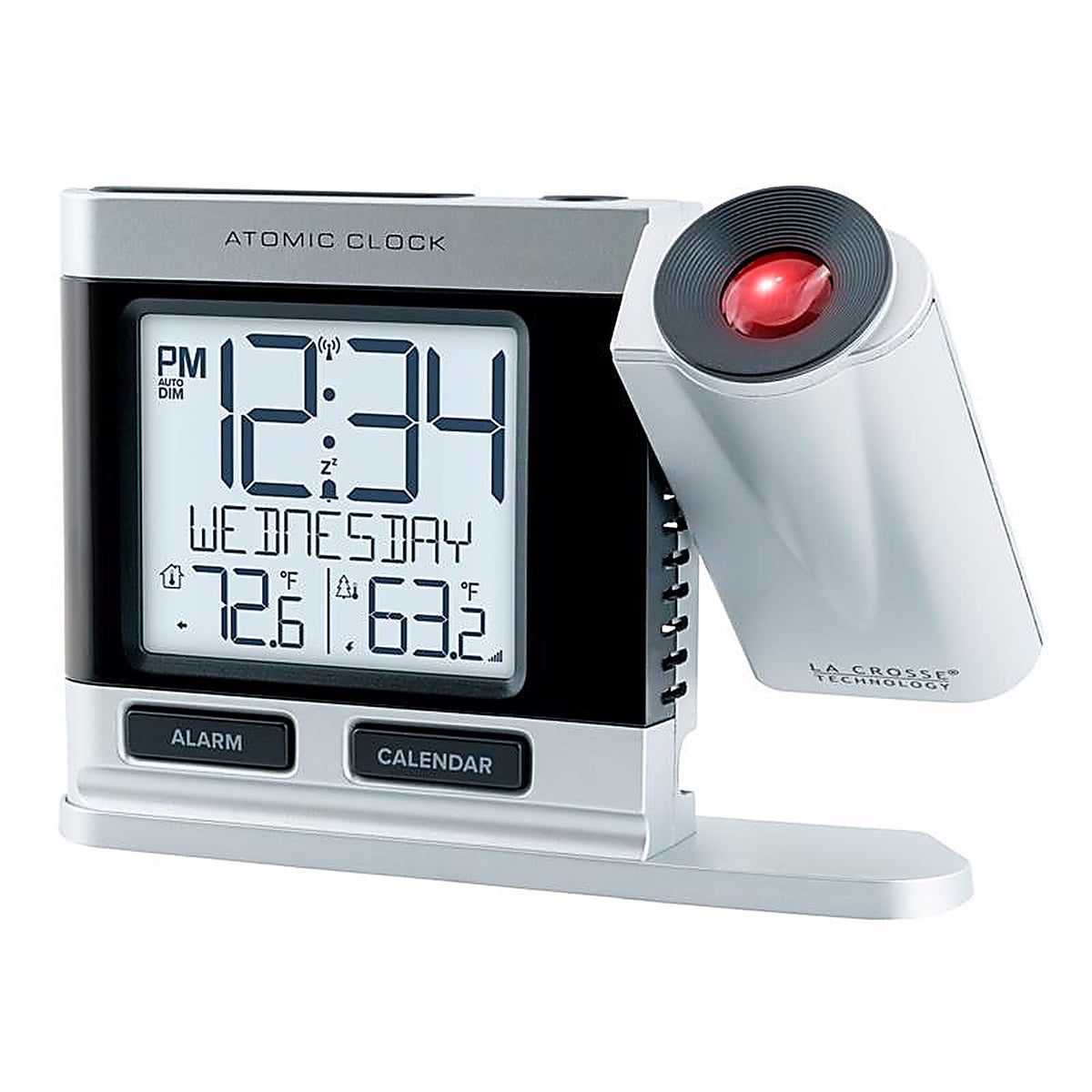 La Crosse Technology - 616-1410 - 2.5 In. Silver Atomic Projection Alarm Clock Lcd Plug-In
