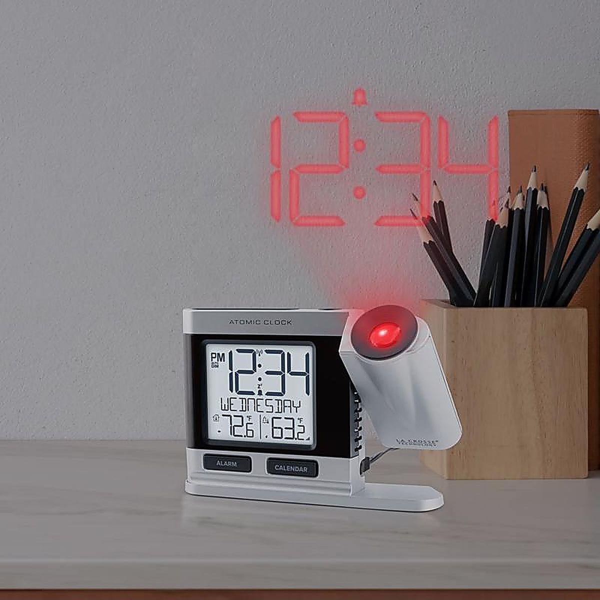 La Crosse Technology - 616-1410 - 2.5 In. Silver Atomic Projection Alarm Clock Lcd Plug-In
