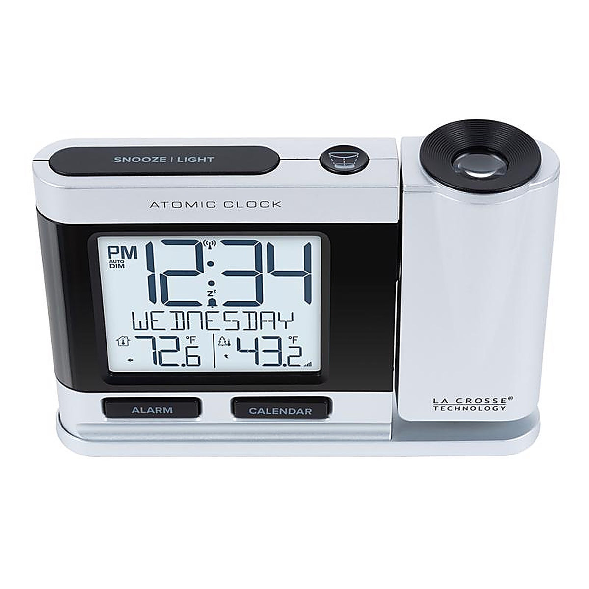 La Crosse Technology - 616-1410 - 2.5 In. Silver Atomic Projection Alarm Clock Lcd Plug-In