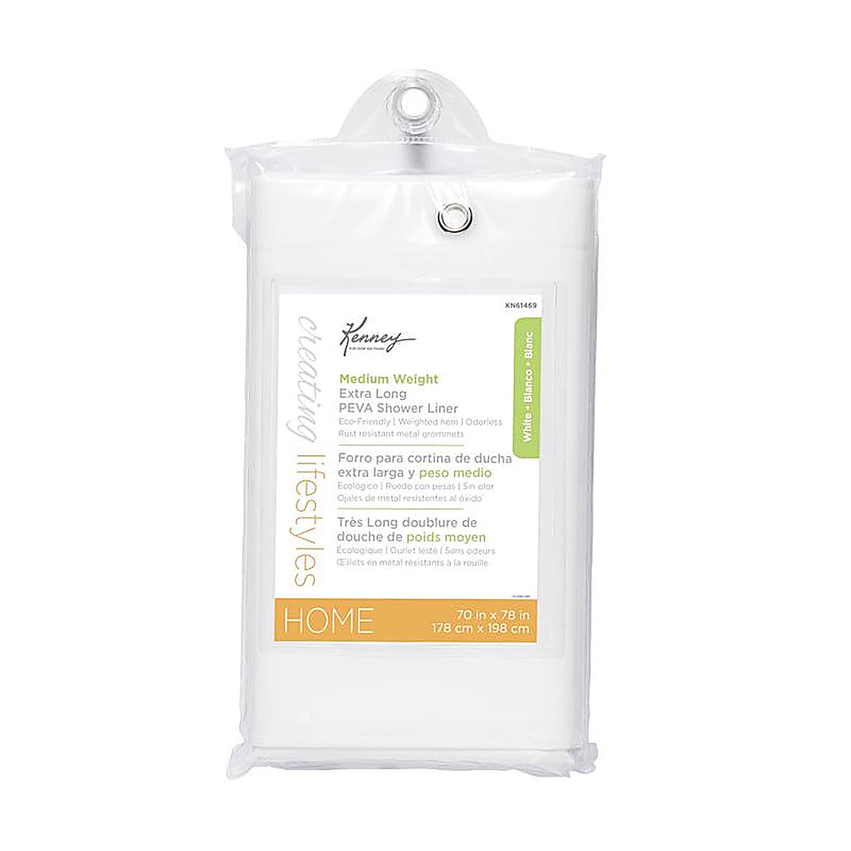 Kenney KN61469 78 in. H X 70 in. W White Shower Curtain Liner PEVA