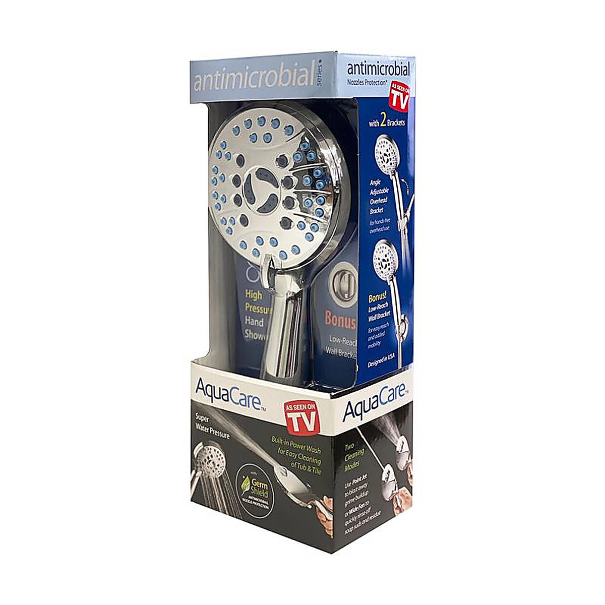 Aquacare - 1639 - Antimicrobial as Seen on TV Handheld Shower Head Stainless Steel 1 Pack