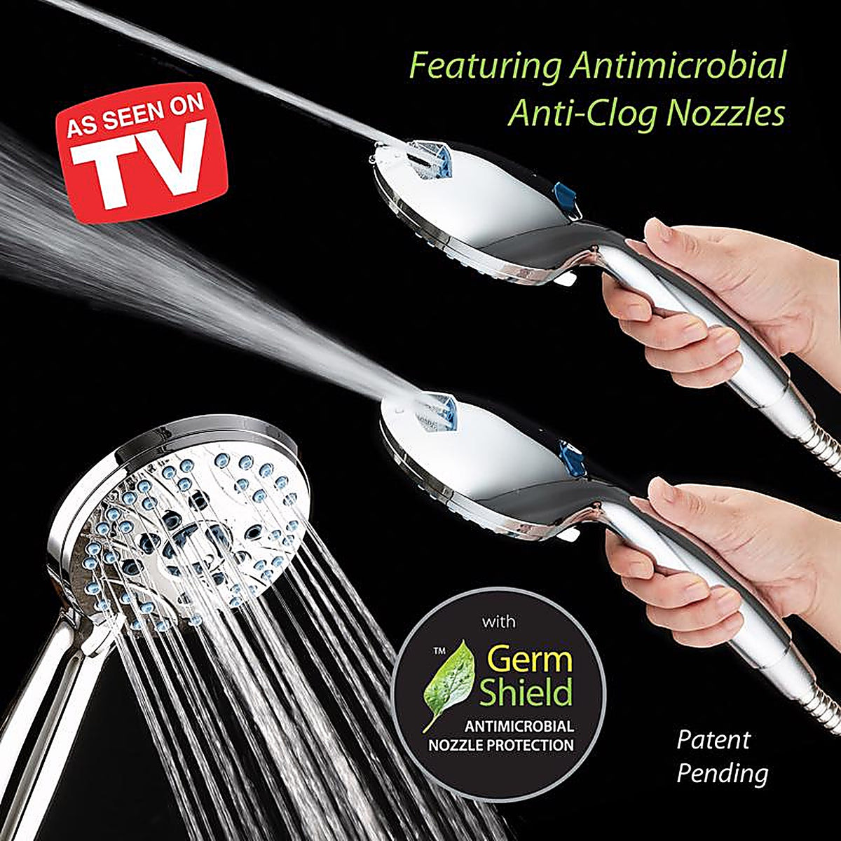Aquacare - 1639 - Antimicrobial as Seen on TV Handheld Shower Head Stainless Steel 1 Pack