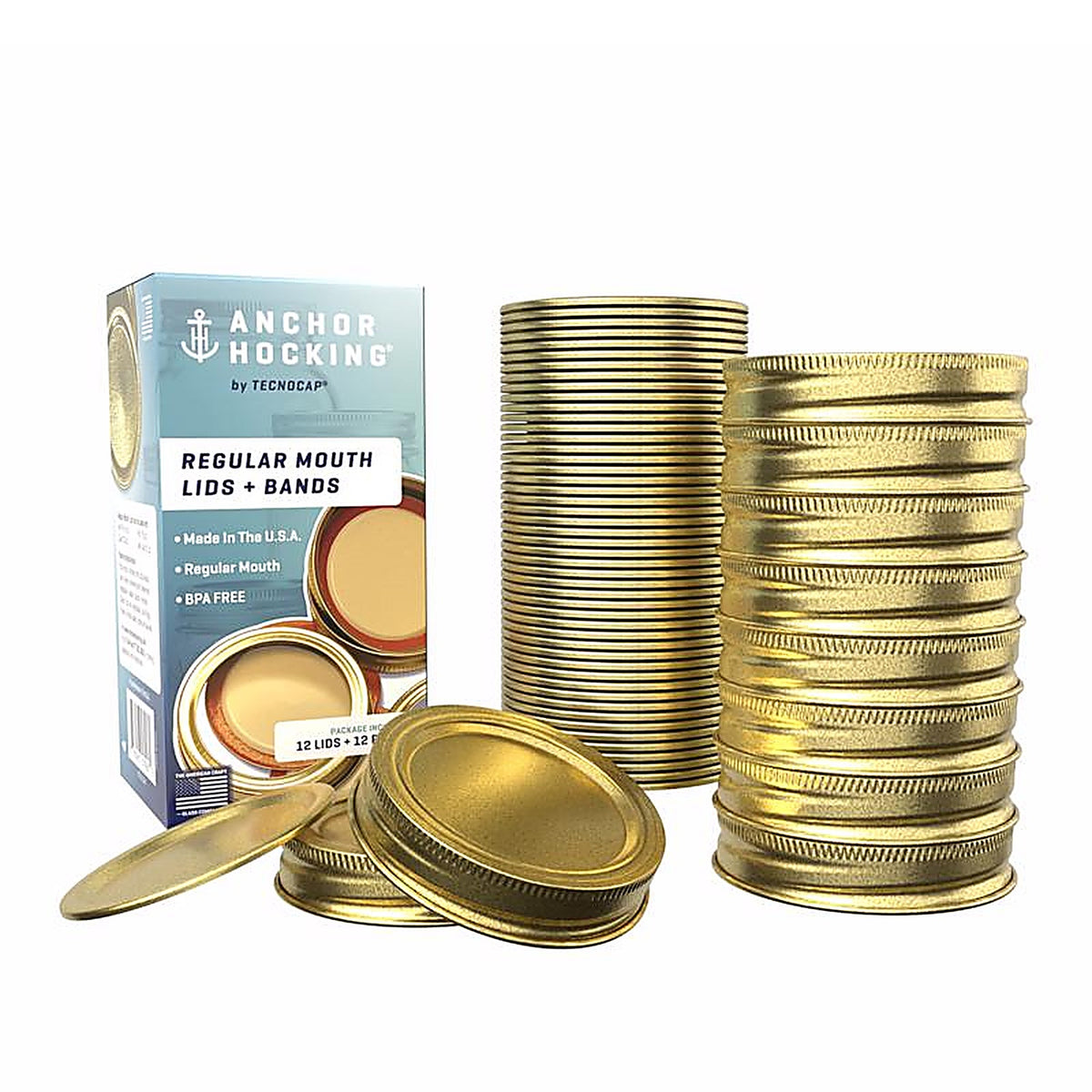 Tecnocap - HCR10TRB-G - Anchor Hocking Regular Mouth Canning Lids and Bands 12 Pack