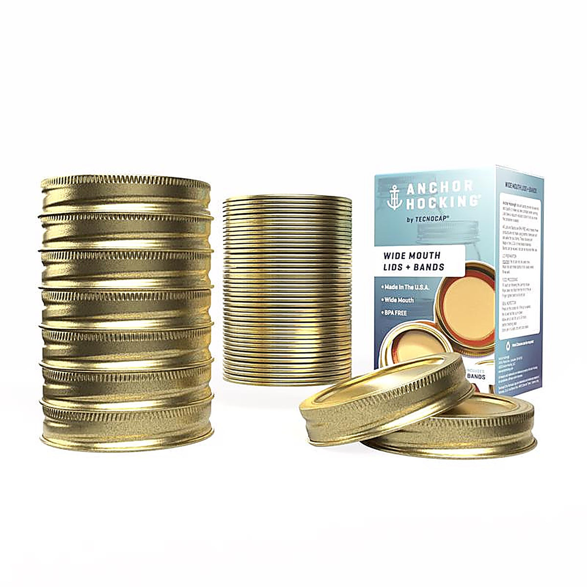 Tecnocap - HCR12TWB-G - Anchor Hocking Wide Mouth Canning Lids and Bands 12 Pack