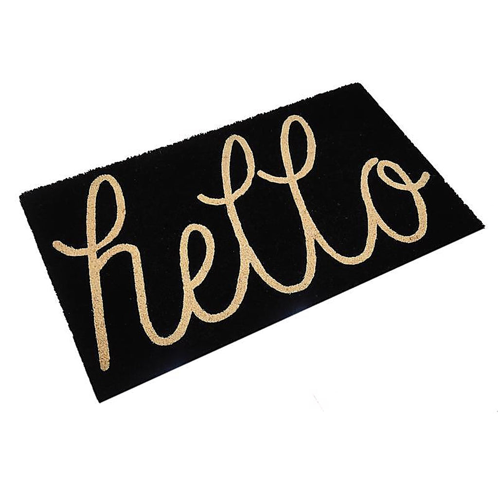 First Concept - FC-72022 - 18 In. W X 30 In. L Black Hello Coir Door Mat