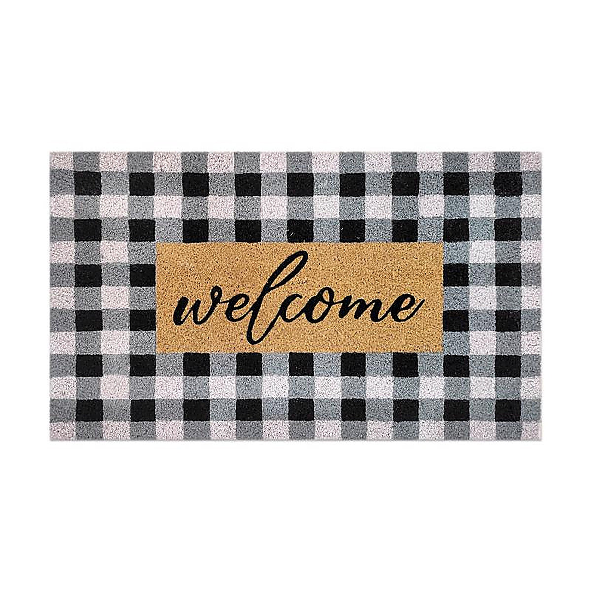 First Concept - FC-72026 - 18 In. W X 30 In. L Black/White Checkers Welcome Coir Door Mat
