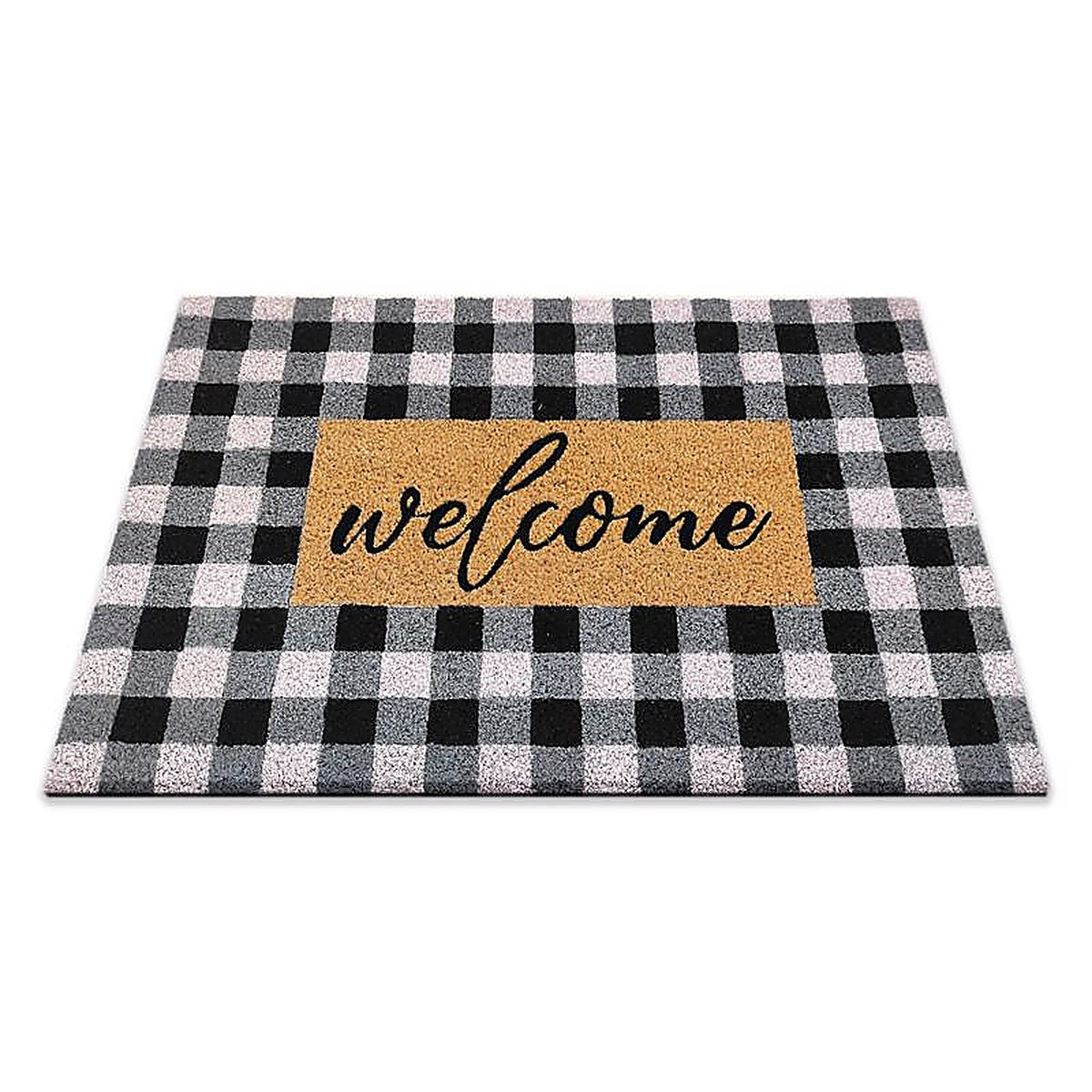 First Concept - FC-72026 - 18 In. W X 30 In. L Black/White Checkers Welcome Coir Door Mat