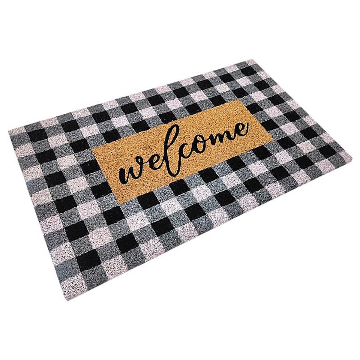 First Concept - FC-72026 - 18 In. W X 30 In. L Black/White Checkers Welcome Coir Door Mat