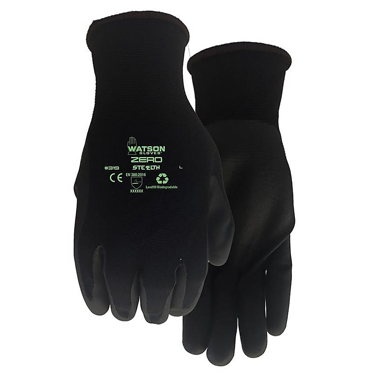 Watson Gloves - 319-L - Stealth L Nylon/Nitrile Zero Black Gloves