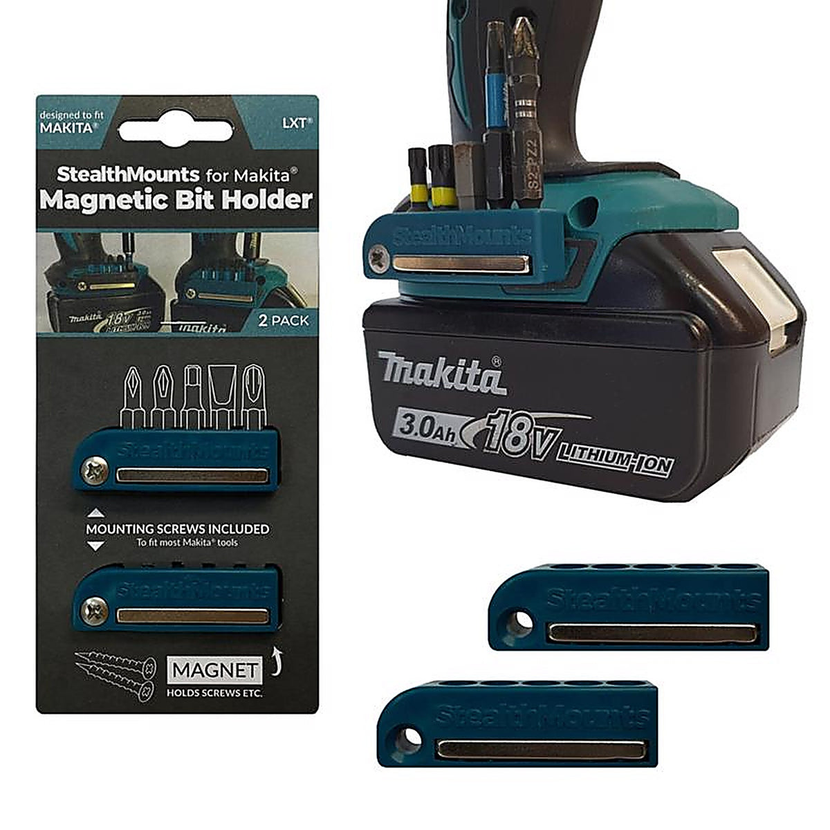 StealthMounts - BH-MK-BLU-2 - Bit Holders Compatible with Makita Lxt; Blue Abs Magnetic Bit Holder 2 Pack