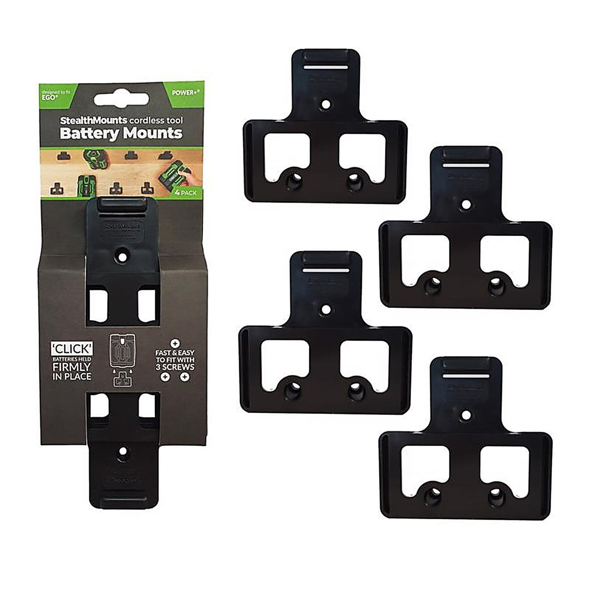 StealthMounts - BM-EG56-BLK-4 - Battery Mounts Compatible with Ego; Black Abs Battery Holder 4 Pack
