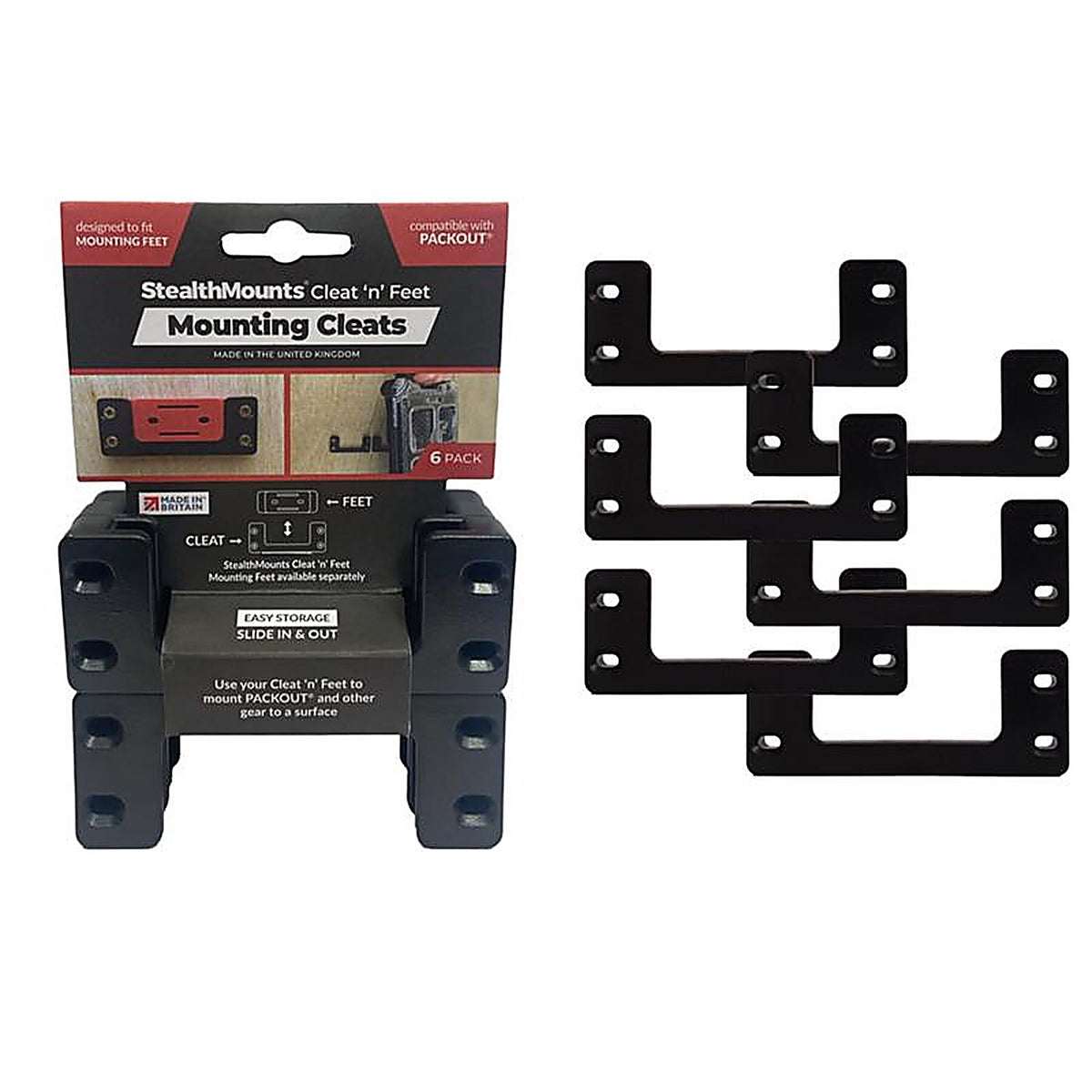 StealthMounts - OM-CL-BLK-6 - Mounting Cleats Compatible with Milwaukee Packout; Black Abs Packout Holder 6 Pack
