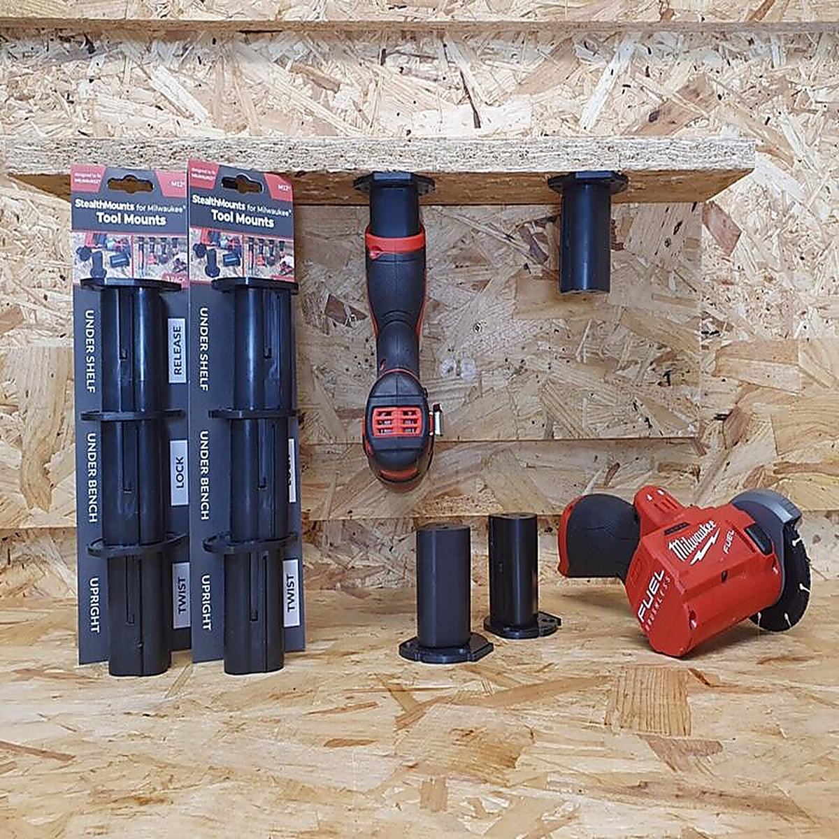 StealthMounts - TM-MW12-BLK-3 - Tool Holders Compatible with Milwaukee M12; Black Abs Tool Holder 3 Pack