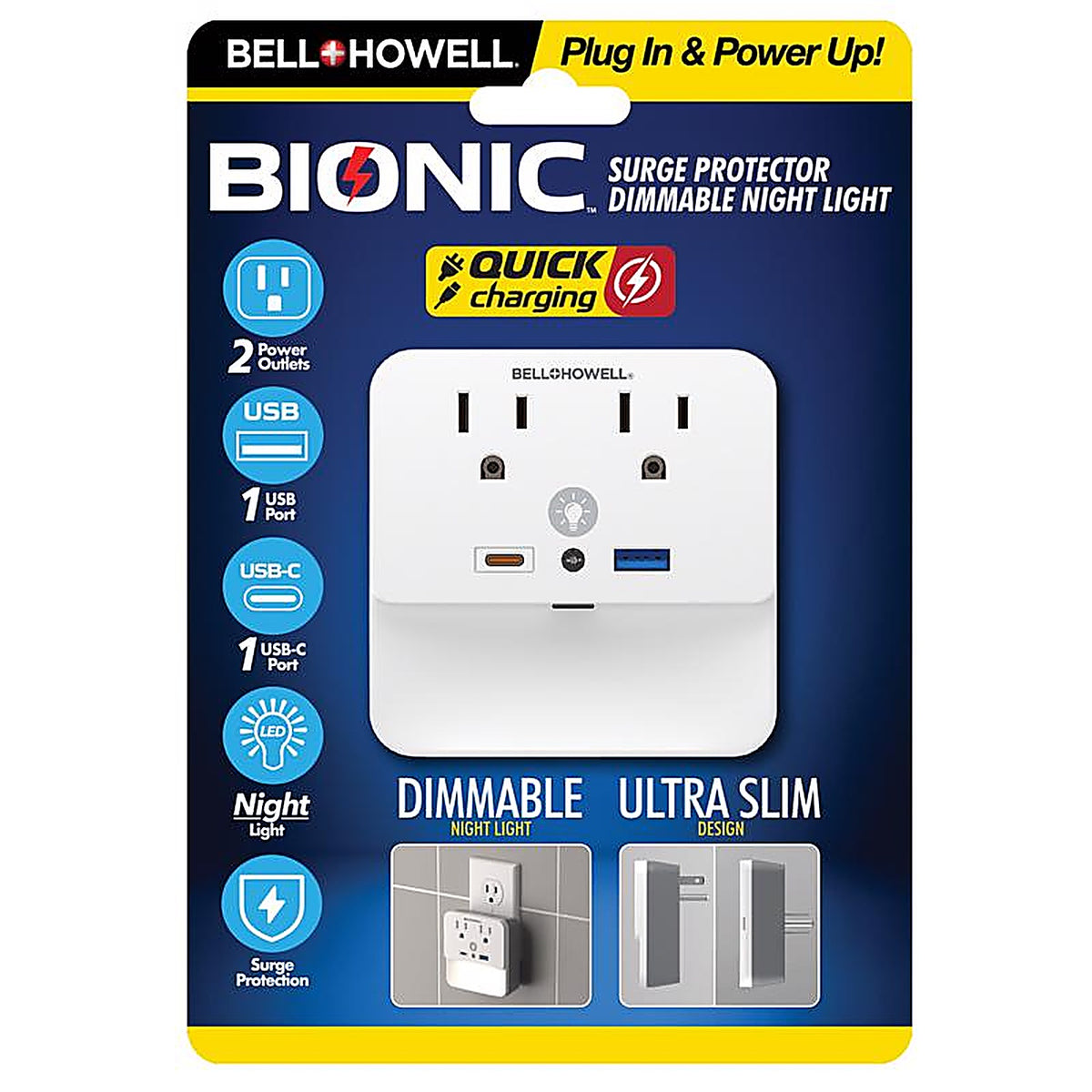 Bell & Howell - 2987 - Bionic Residential Plastic Grounding Plug with Night Light Non-Nema