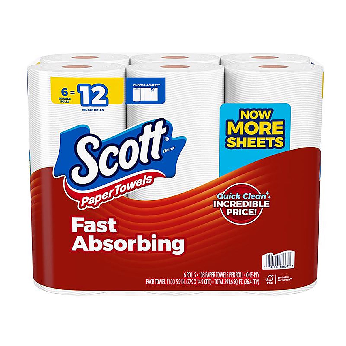 Scott - 56668 - Paper Towels 108 Sheet 1 Ply 6 Pack
