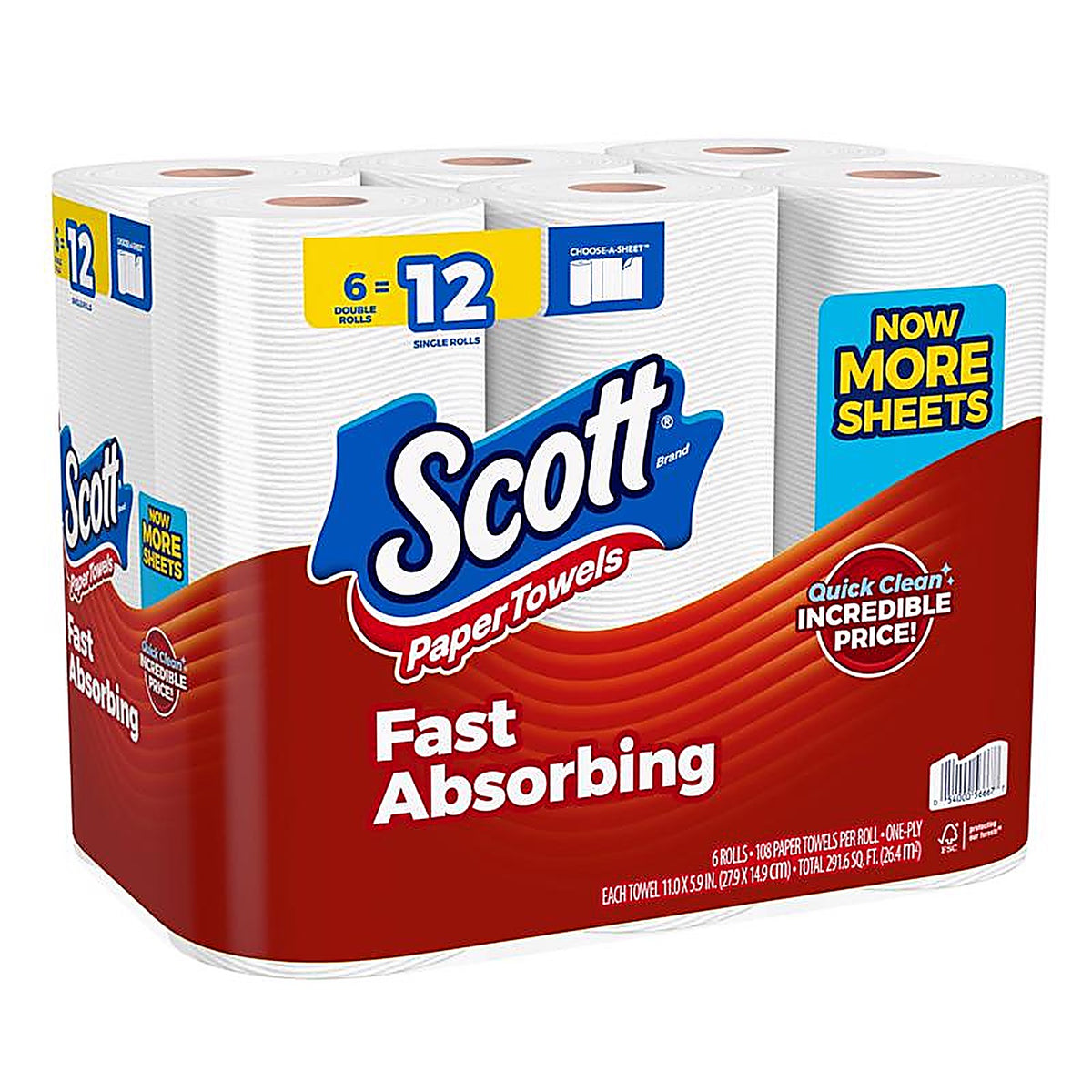 Scott - 56668 - Paper Towels 108 Sheet 1 Ply 6 Pack
