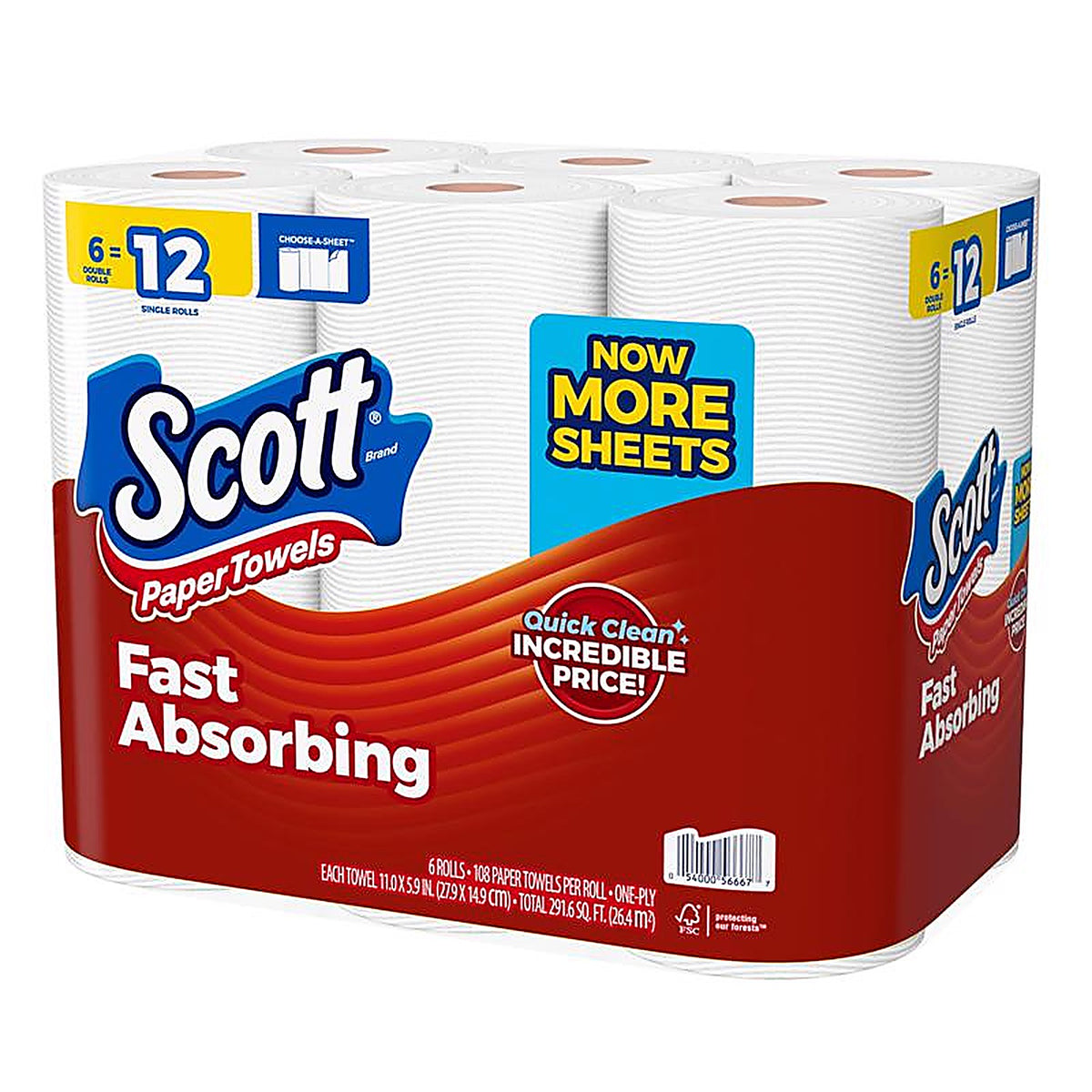 Scott - 56668 - Paper Towels 108 Sheet 1 Ply 6 Pack