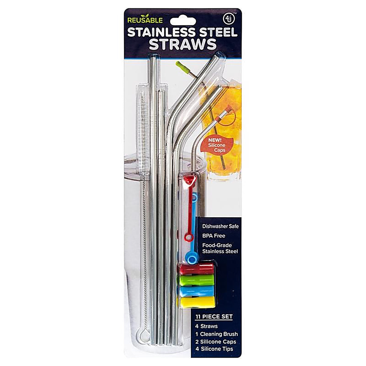 4TH Utensil - HE0158 - Silver Stainless Steel Drinking Straws