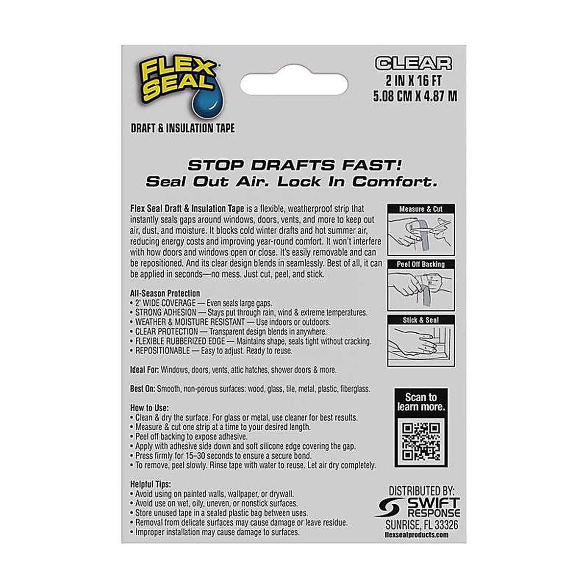 FLEX - DFSCLR0216 - Seal Family of Products Flex Seal Draft & Insulation Tape 2 In. W X 16 Ft. L Clear Sealing Tape