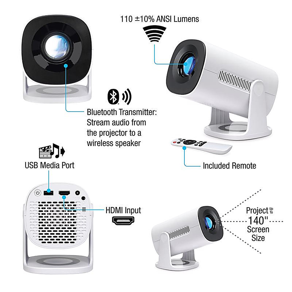 GPX - PJ505W - 140 In. Projection Portable Projector 720P