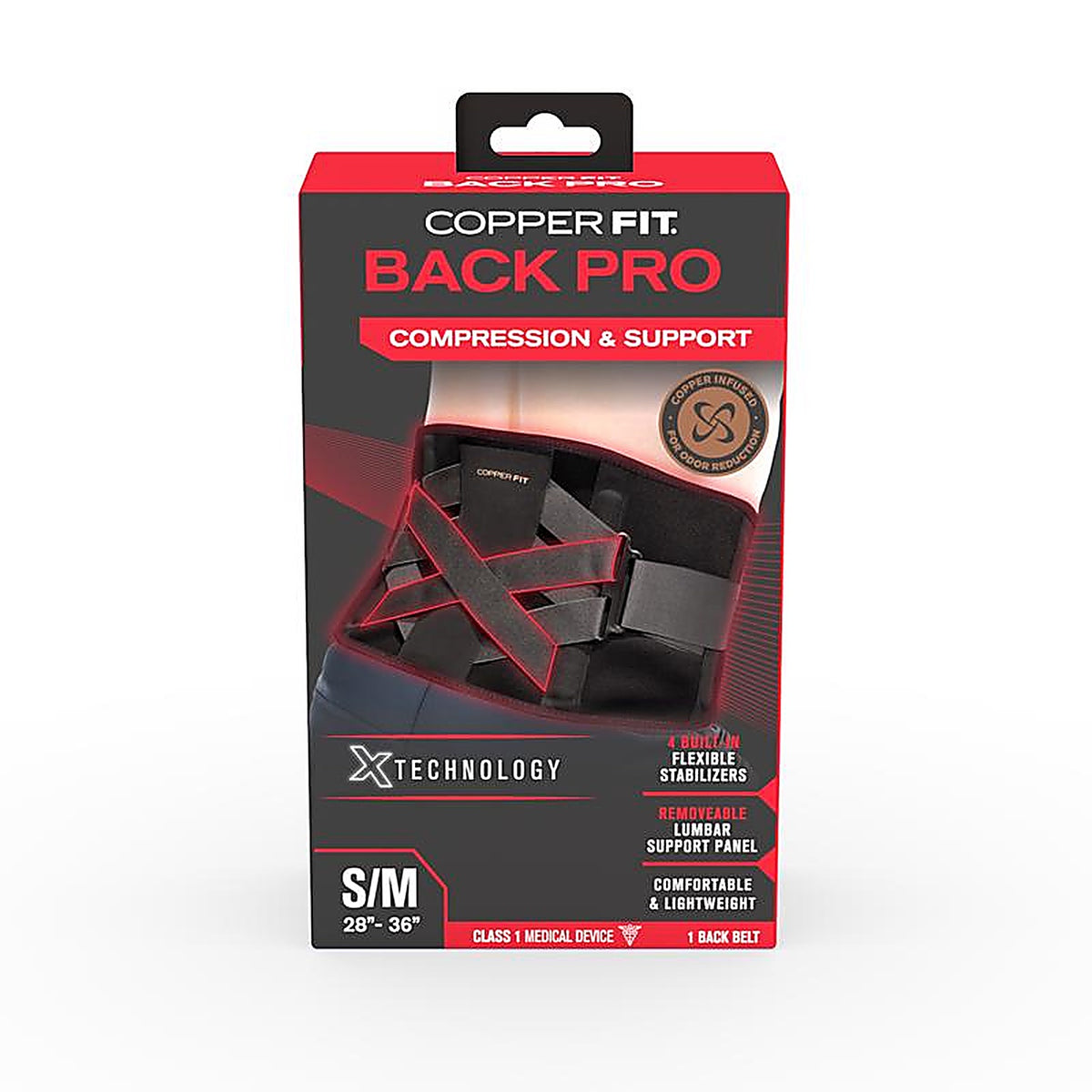 Copper Fit - CFPWRCRSM - Back Pro Black Power X Straps Technology Compression Back Support Belt 1 Pack 1 Pack