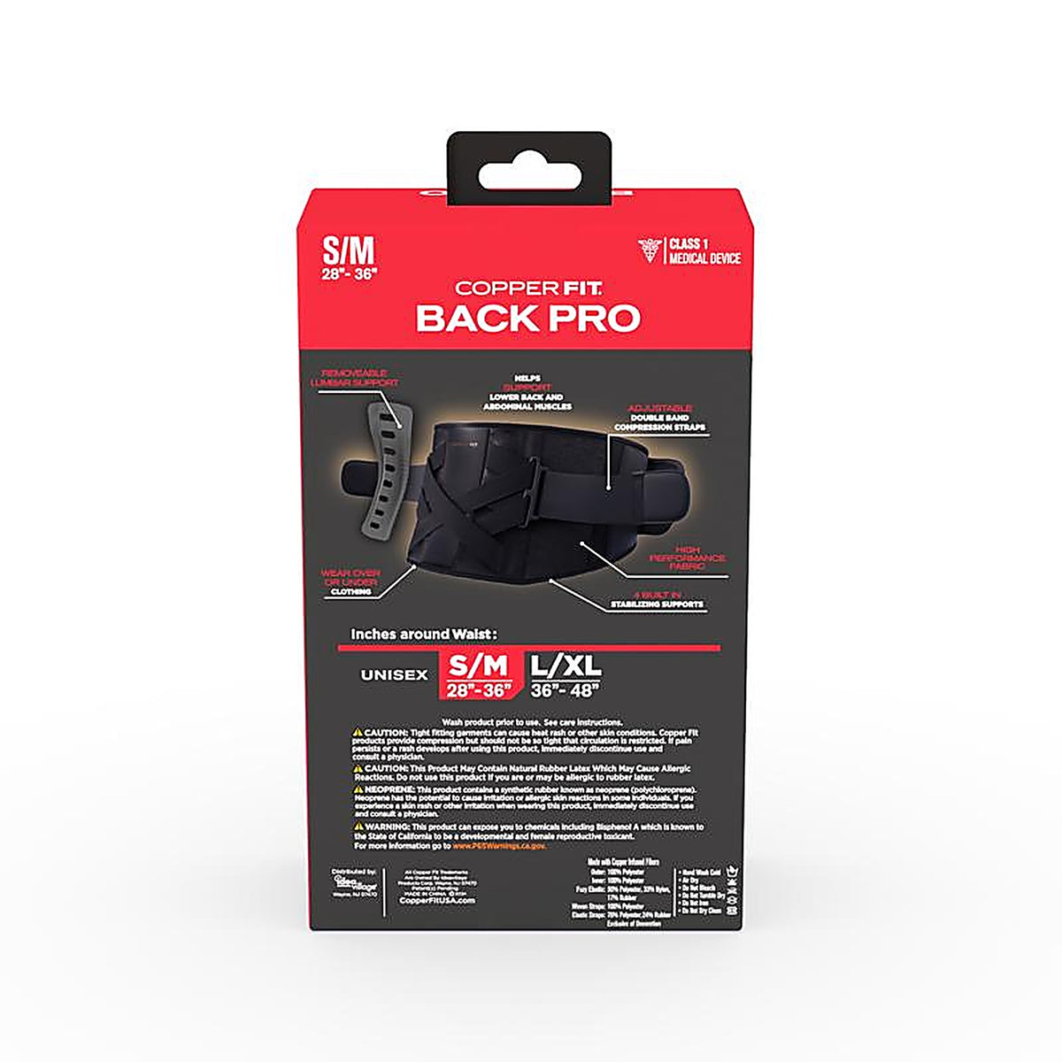 Copper Fit - CFPWRCRSM - Back Pro Black Power X Straps Technology Compression Back Support Belt 1 Pack 1 Pack