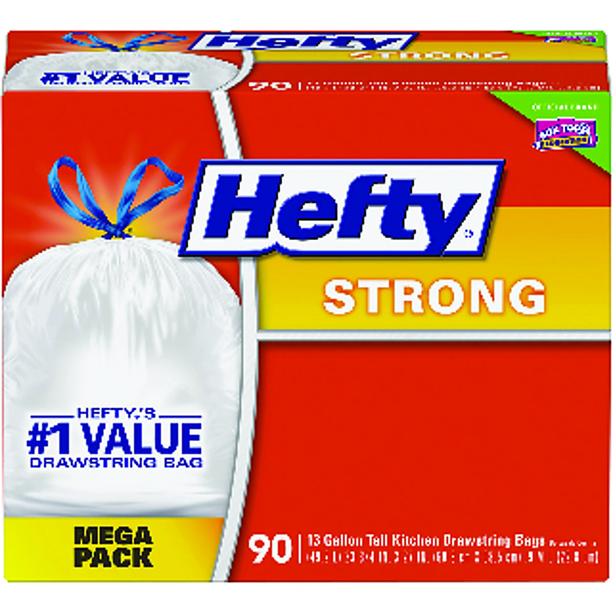 Hefty E84574 Strong 13 gal. Kitchen Trash Bags Drawstring 90/Pack