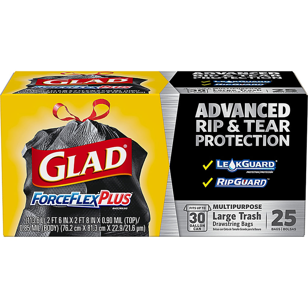 Glad 70359 ForceFlex Plus 30 gal. Trash Bags Drawstring 25/Pack