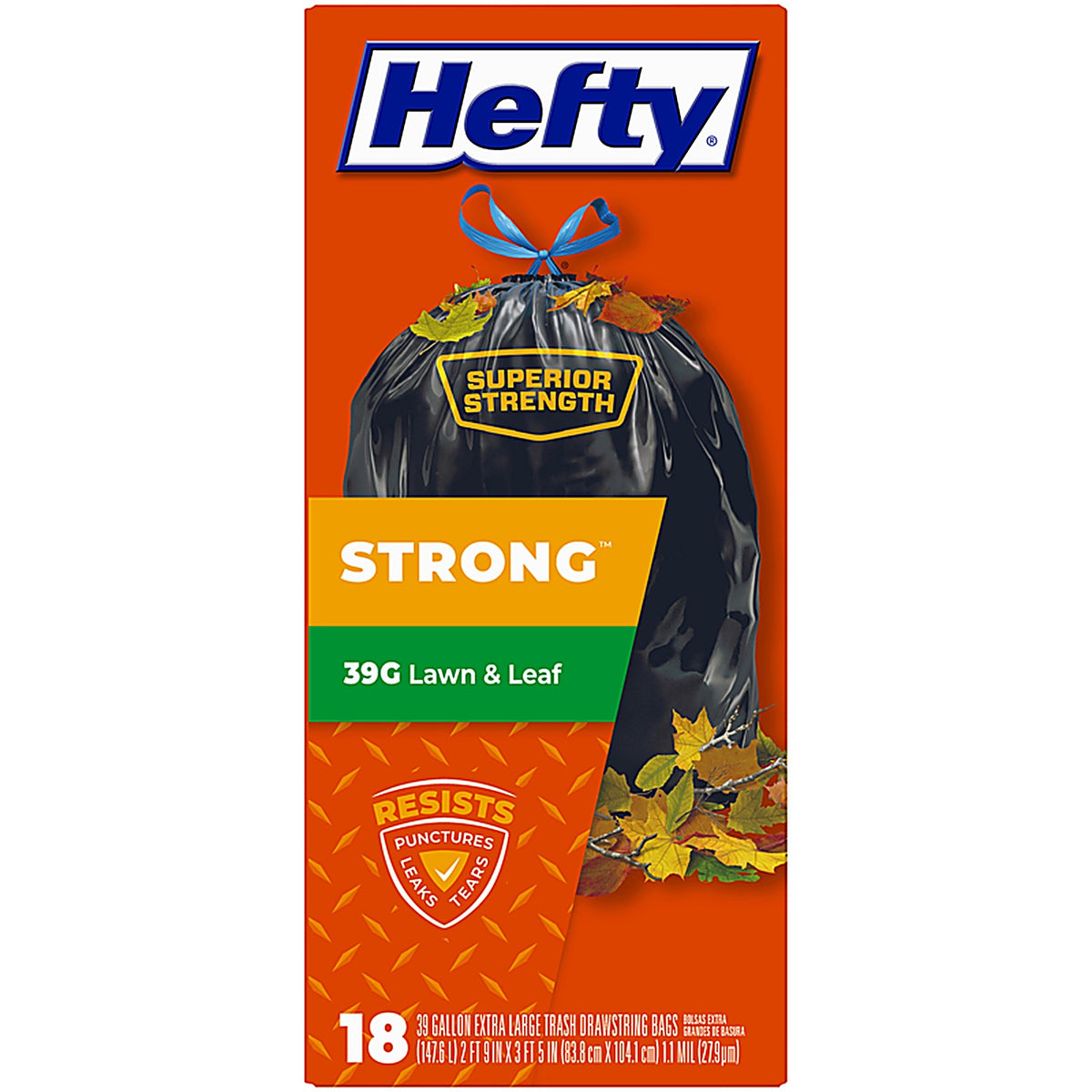 Hefty E8-6720 Extra Strong 39 gal. Trash Bags Drawstring 18/Pack