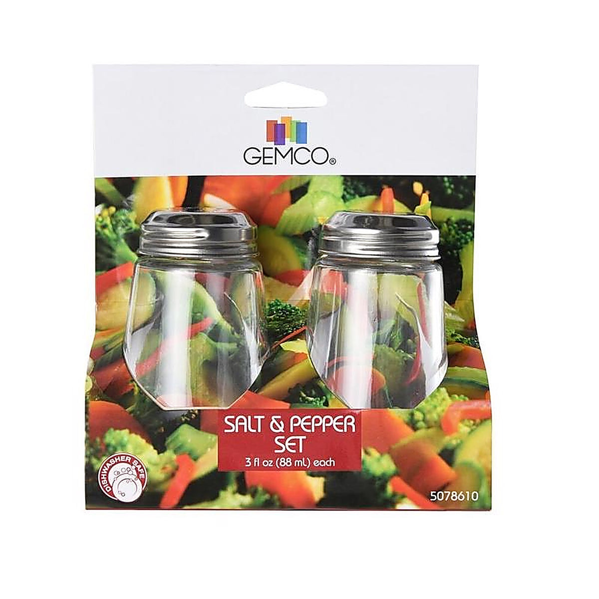 Lifetime 5078610 Gemco 3 oz Clear/Silver Glass Bevelled Salt and Pepper Set 2 pk