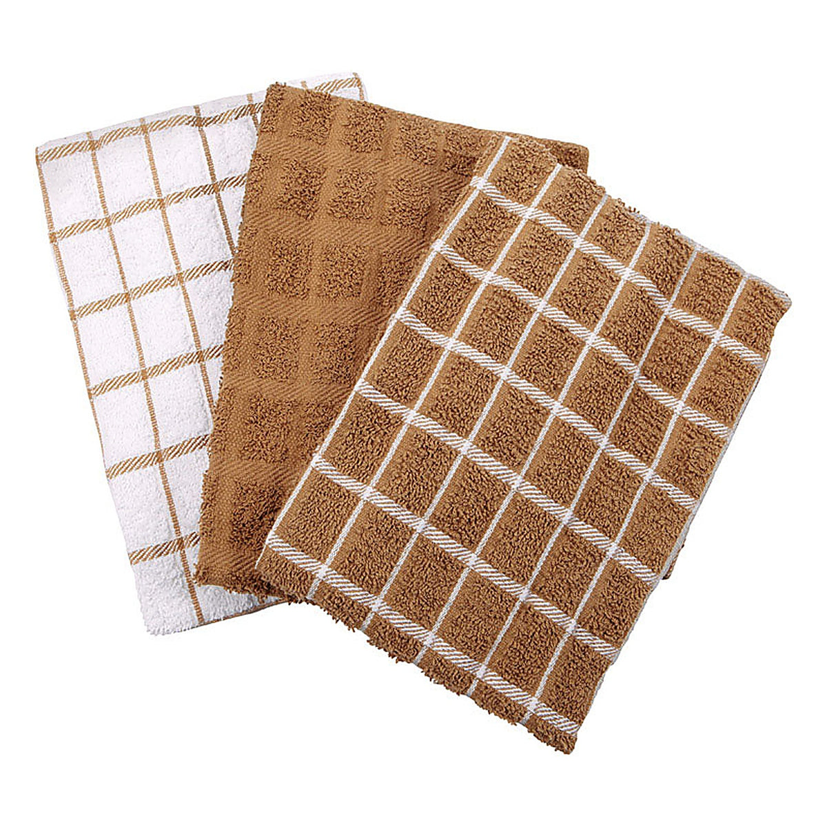 Ritz 82461 Mocha Cotton Check Kitchen Towel 3/Pack