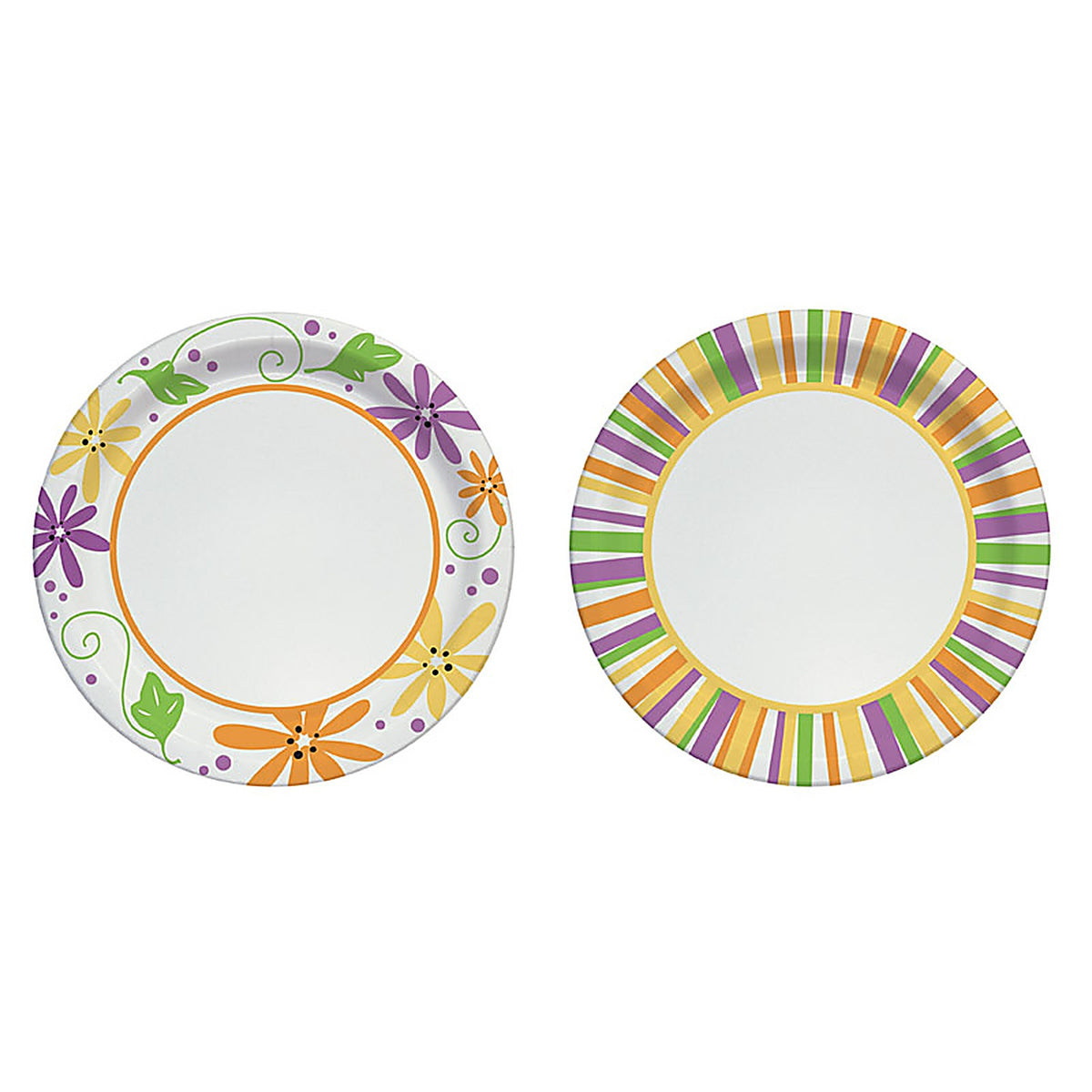 Solo - RD10P - Paper Mixed Garden Party Stripes and Flowers Design Plate 10 In. D 22 Pack