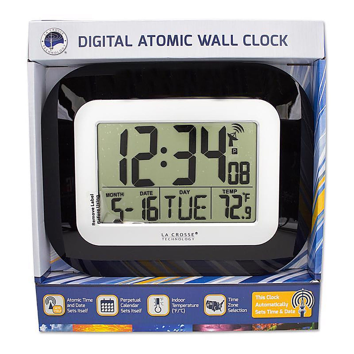 La Crosse Technology - WT-8005U-B - 8.95 In. L X 1.2 In. W Indoor Contemporary Digital Atomic Wall Clock Plastic Bl