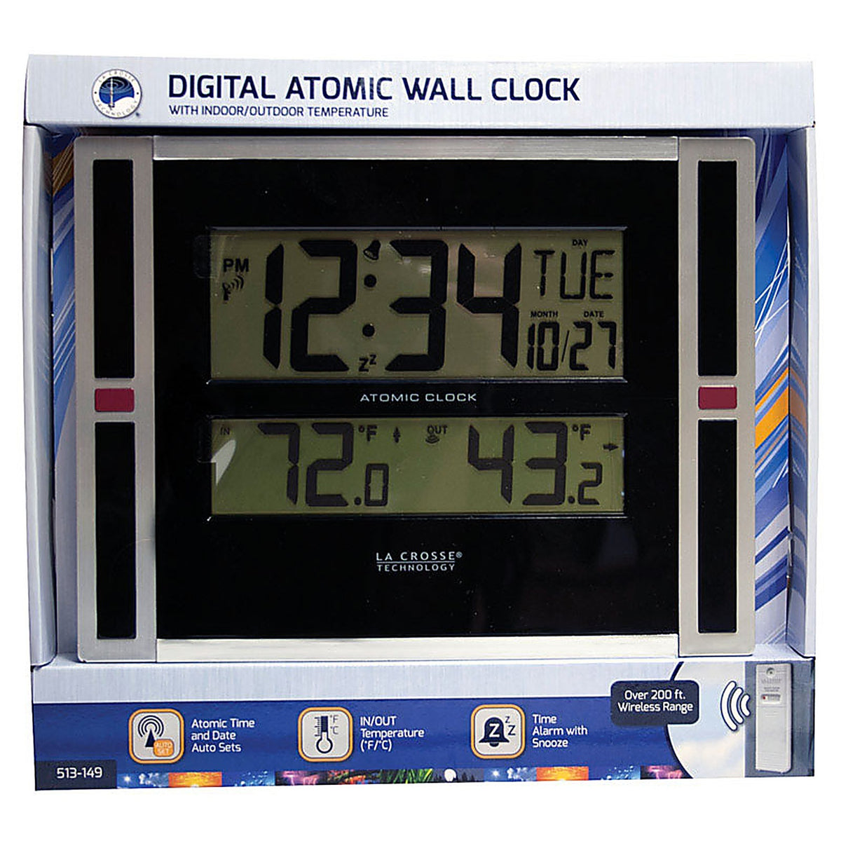 La Crosse Technology - 513-149 - 11 In. L X 1.10 In. W Indoor and Outdoor Contemporary Digital Atomic Wall Clock