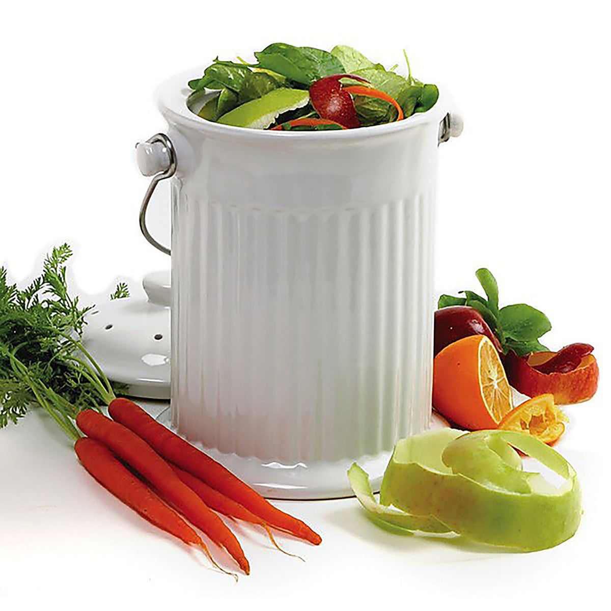 Norpro 93 8 in. W x 10-1/2 in. L White Ceramic Compost Keeper