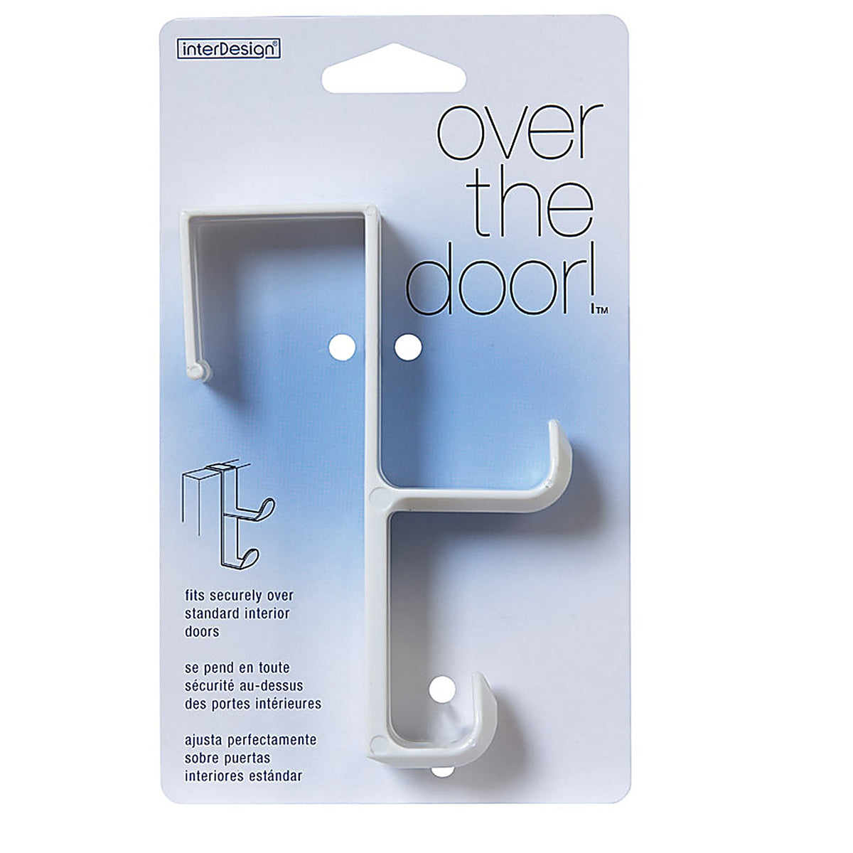 InterDesign 16101 5-1/2 in. L White Plastic Medium Over-the-Door Double Hook 1/Pack