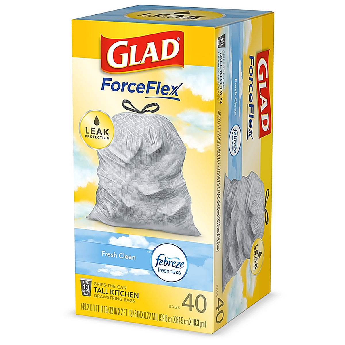 Glad 78361 ForceFlex 13 gal. Fresh Scent Tall Kitchen Bags Drawstring 40/Pack