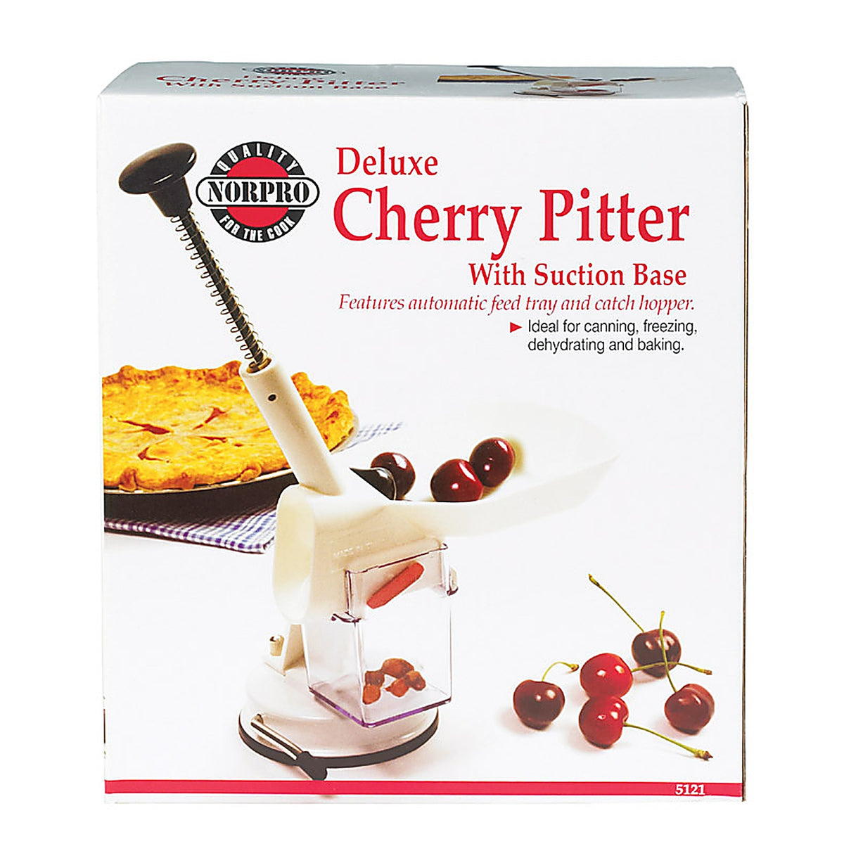 Norpro 5121 7-3/16 in. W x 12-3/16 in. L White ABS/Stainless Steel Deluxe Cherry Pitter