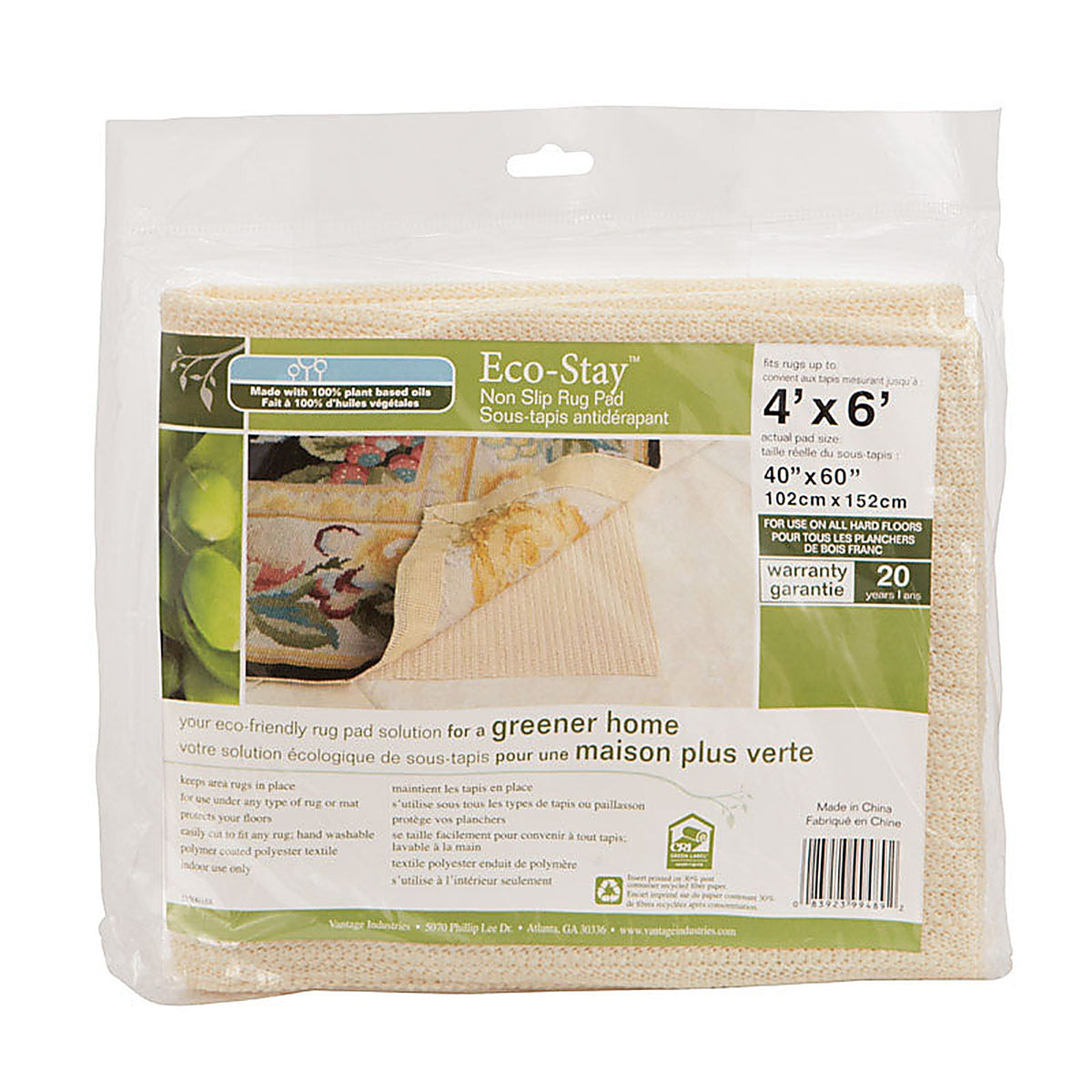 Con-Tact - VATG-V14973-06 - Eco Stay 4 Ft. W X 6 Ft. L Reversible Polyester Indoor Rug Pad