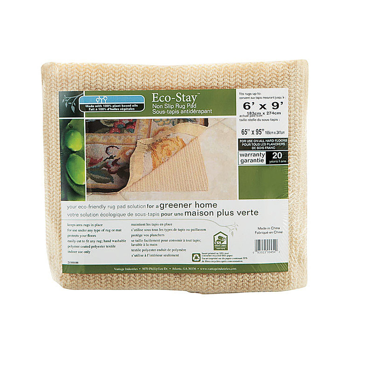 Con-Tact - VATG-V14767-04 - Eco Stay 6 Ft. W X 9 Ft. L Reversible Polyester Indoor Rug Pad
