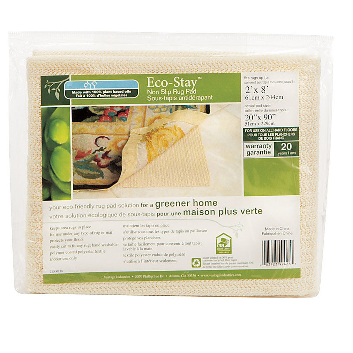 Con-Tact - VATG-V14736-08 - Eco Stay 2 Ft. W X 8 Ft. L Reversible Polyester Indoor Rug Pad