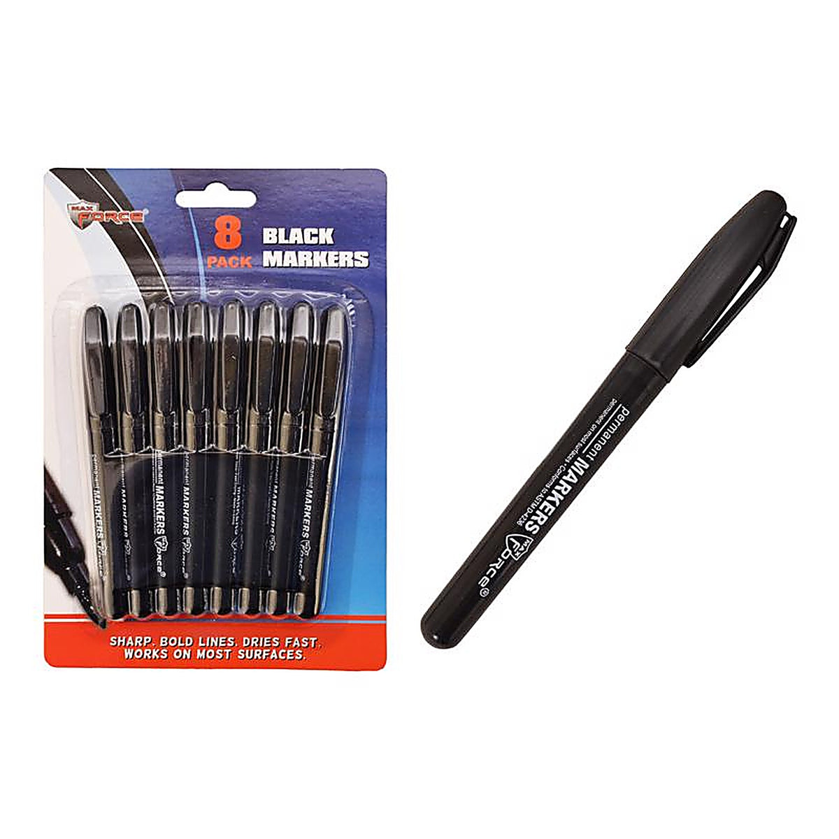 Diamond Visions 01-0924 Max Force Black Felt Tip Permanent Marker 8/Pack
