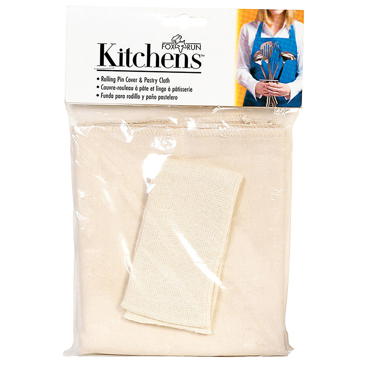 Fox Run 4176 Kitchens 23.5 in. L x 19.5 in. Dia. Cotton Pastry Cloth and Rolling Pin Cover White