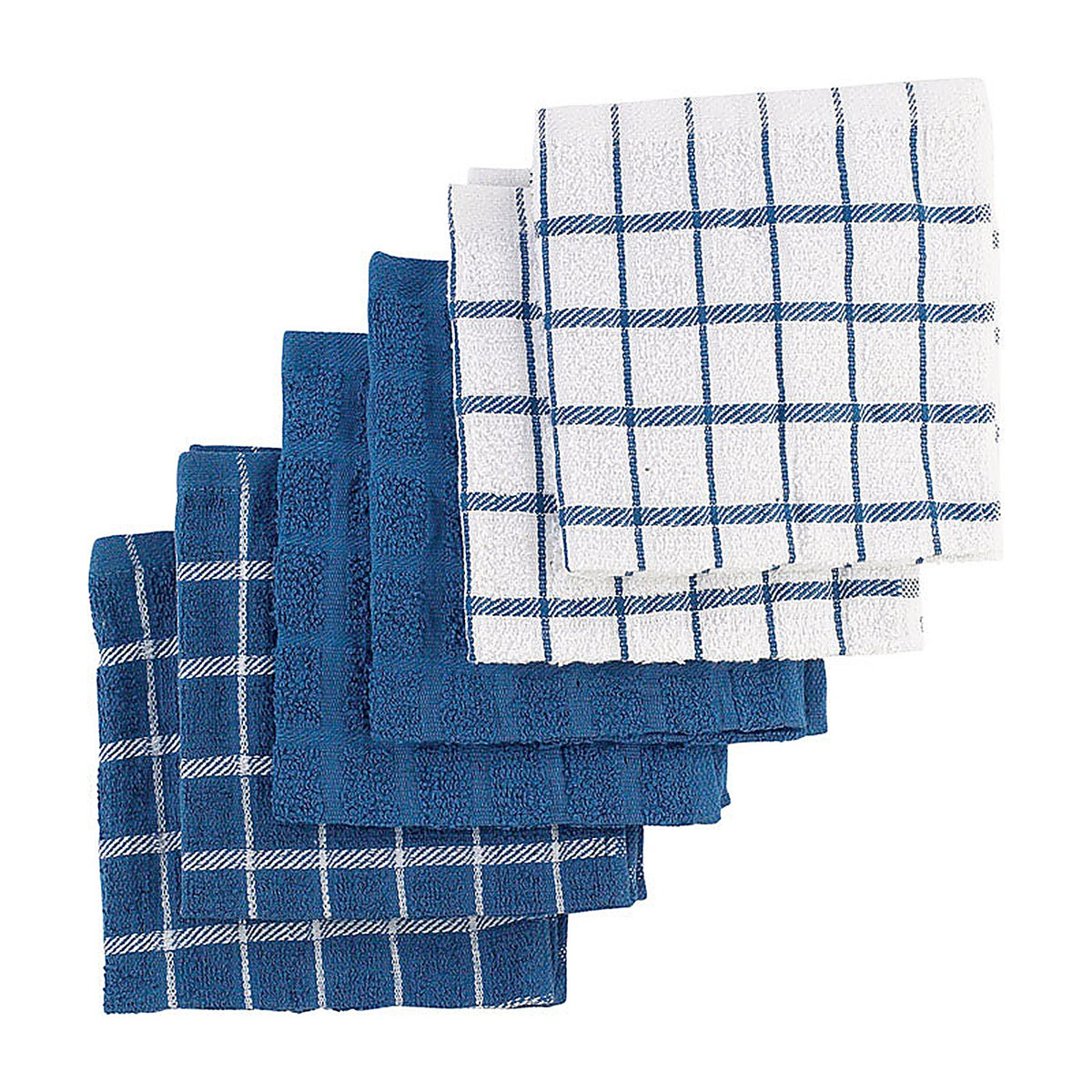 Ritz - 92424 - Federal Blue Cotton Check/Solid Dish Cloth 6 Pack